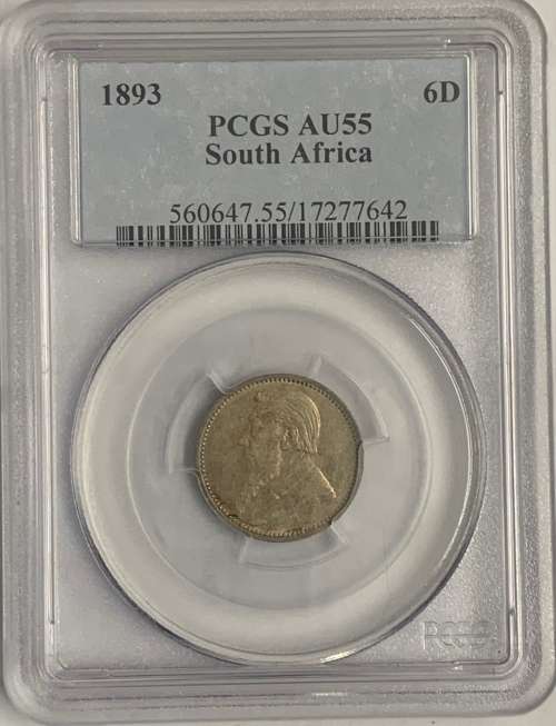 1893 ZAR SIXPENCE PCGS AU55