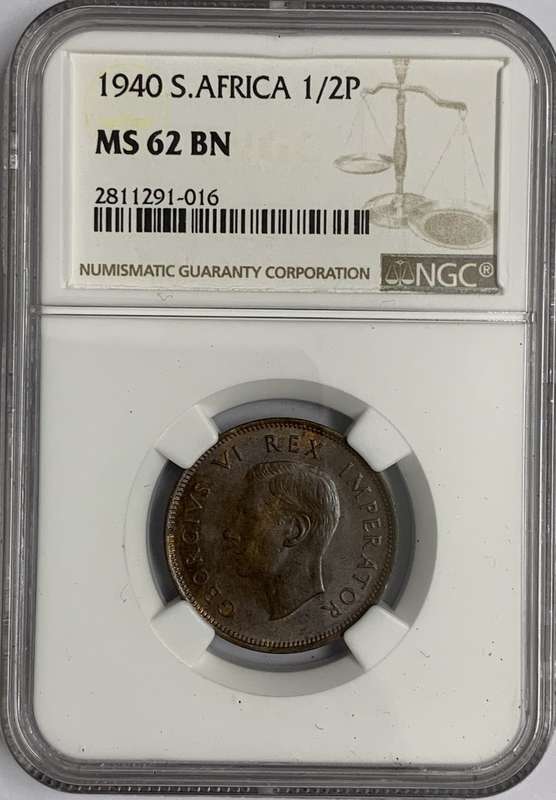 1940 ½ P (HALFPENNY) - NGC GRADED  MS62 BN