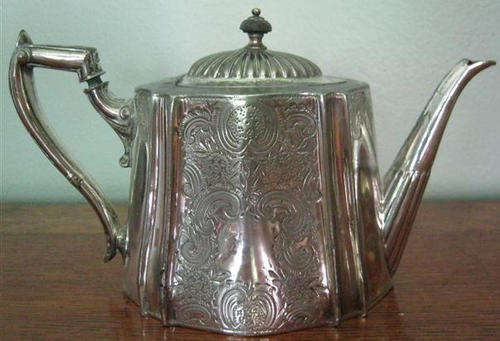 R1.00    VICTORIAN, SILVER PLATED, TEA POT BEAUTIFULLY DETAILED AND SO SHAPELY !!!
