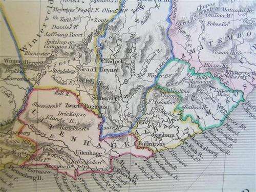 GENUINE, ANTIQUE HAND COLOURED ENGRAVED MAP OF CAPE COLONY.