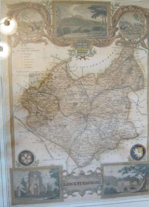 RARE !!! BEHIND GLASS, BEAUTIFUL ANTIQUE MAP OF LEICESTERSIRE 167 YEARS OLD !!!!