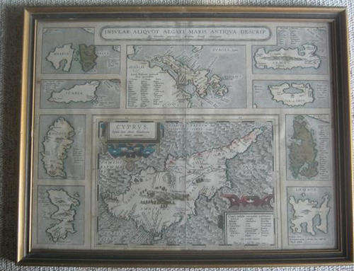 ANTIQUE ENGRAVED  MAP, ABRAHAM ORTELIUS THEATRUM ORBIS TERRARUM, CYPRUS.