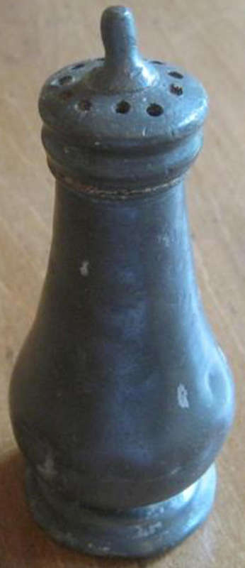 TOTALLY USELESS ANTIQUE PEWTER SHAKER, ONLY FOR DISPLAY !!