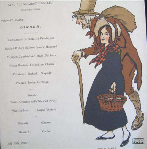 TOURIST CLASS MENU, UNION CASTLE LINE, M.V.LLANGIBBY CASTLE, 1936.