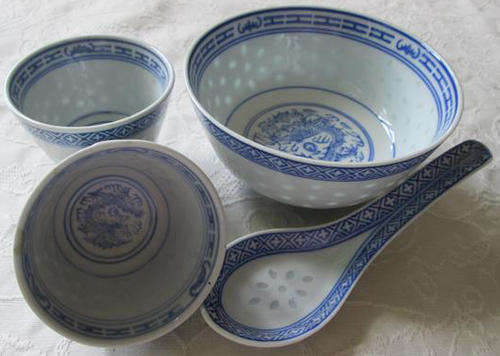 COLLECTION OF CHINESE, RICE DESIGN, TRANSLUCENT PORCELAIN.