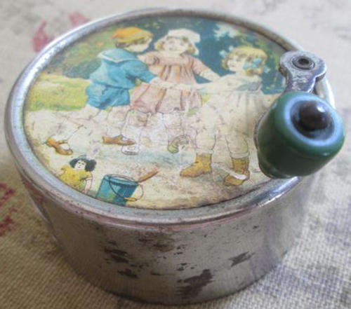 ANTIQUE TOY , CRANK UP, TURN HANDLE, MUSICAL BOX, PLAYING "SING A SONG OF SIXPENCE "