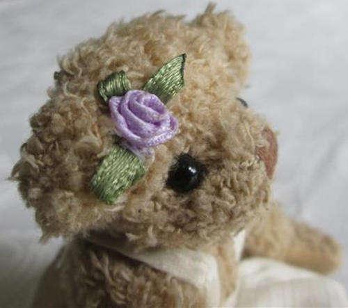 ALMOST MINIATURE PRETTY GIRL BEAR, DRESSED.