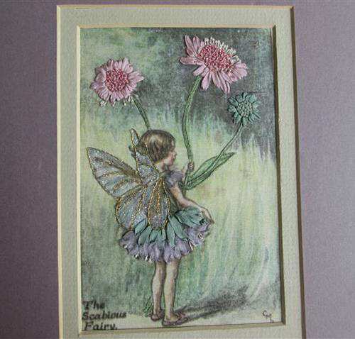 SCABIOUS FAIRY,  SILK RIBBON EMBROIDERY FROM THE FLOWER FAIRY COLLECTION