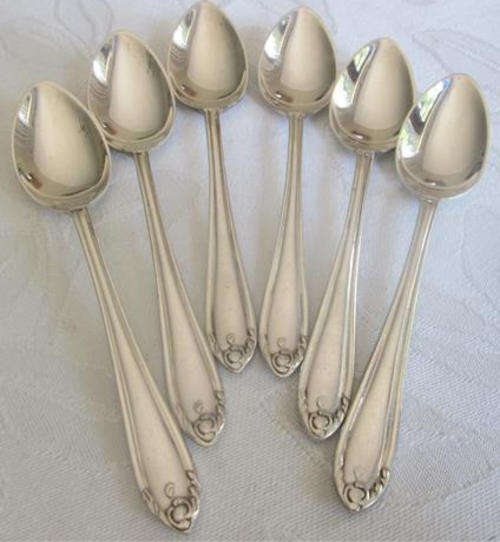 SET OF SIX, VINTAGE SILVER PLATED COFFEE SPOONS, PLATING GOOD.