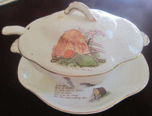 ANTIQUE,  CHILDS DOLLS TUREEN,  RIDGEWAYS ENGLAND, IN THE MOTHER GOOSE, NURSERY RHYMES DESIGN.