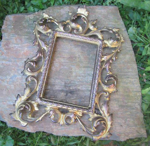 ANTIQUE,  SOLID CAST COPPER, GILDED DECORATIVE PHOTO FRAME,