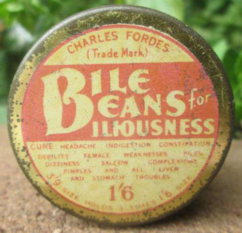 ANTIQUE CHARLES FORDES, BILE BEANS FOR BILIOUSNESS TIN