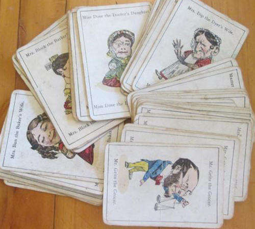 RARE !!!  ANTIQUE EARLY VICTORIAN  `` HAPPY FAMILY  `  PLAYING CARDS