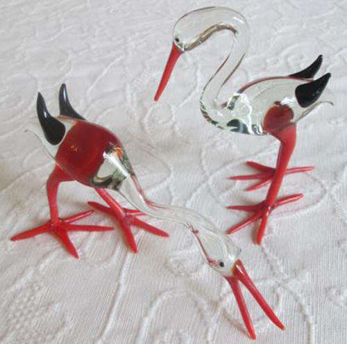 SET OF HAND MADE VENETIAN GLASS MINIATURE FLAMINGOS