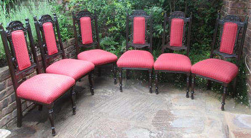SET OF 6 MATCHING  ANTIQUE, UPHOLSTERED EDWARDIAN DINING ROOM CHAIRS