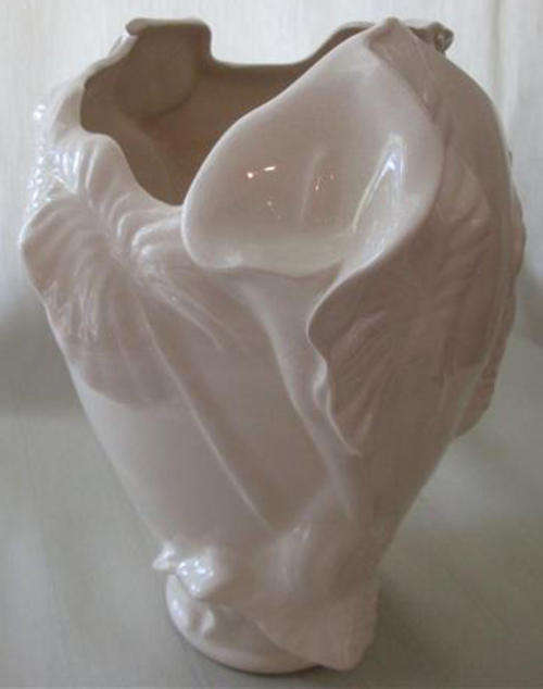 SOFT WHITE ART NOUVEAU STYLED VASE DESIGNED WITH ARUM LILLYS AND LEAVES