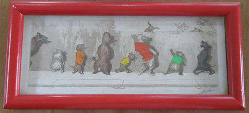 SIGNED IN PENCIL, BORIS O" KLEIN ORIGINAL VINTAGE HAND COLOURED ETCHING  "NAUGHTY DOGS OF PARIS"