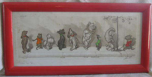 SIGNED IN PENCIL, BORIS O" KLEIN ORIGINAL VINTAGE HAND COLOURED ETCHING  "NAUGHTY DOGS OF PARIS"