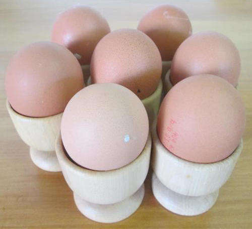 SET OF x 7 VINTAGE BEECHWOOD WOODEN EGG CUPS MADE IN FRANCE, ,