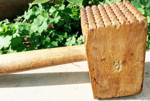 LARGE AND HEAVY VINTAGE WOODEN MEAT TENDERISER OR LETHAL WEAPON....lol....,