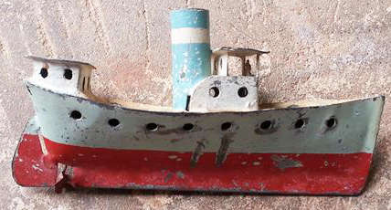VINTAGE OR NEARLY ANTIQUE, MODEL OF A TIN PLATE STEAM ? SHIP.