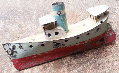 VINTAGE OR NEARLY ANTIQUE, MODEL OF A TIN PLATE STEAM ? SHIP.