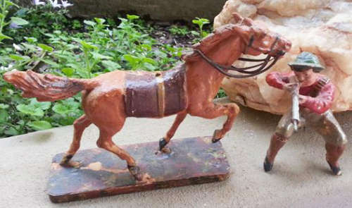 VINTAGE 1930s GERMAN MADE ELASTOLIN COMPOSITION COWBOY, HAND PAINTED
