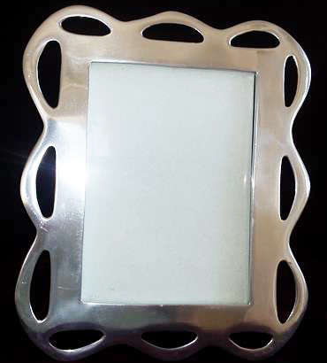 LARGE STAINLESS STEEL PICTURE FRAME WITH GLASS, AS NEW CONDITION