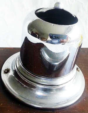ANTIQUE, ART DECO WOODEN TEAK ?  CHROME PEN REST AND INK WELL WITH SPRING LOADED LID