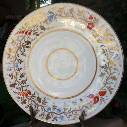 ANTIQUE HAND PAINTED BONE CHINA PLATE, FLORAL DESIGN WITH HEAVY GILDING