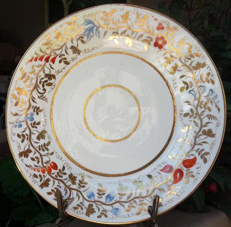 ANTIQUE HAND PAINTED BONE CHINA PLATE, FLORAL DESIGN WITH HEAVY GILDING
