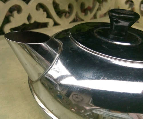 RETRO CHROME ON COPPER TEAPOT FOR TWO, A BRITDIS  PRODUCT, MADE IN NEW ZEALAND