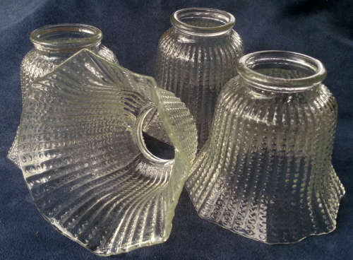 SET OF 4 SMALL MATCHING VINTAGE GLASS LAMP / LIGHT SHADES