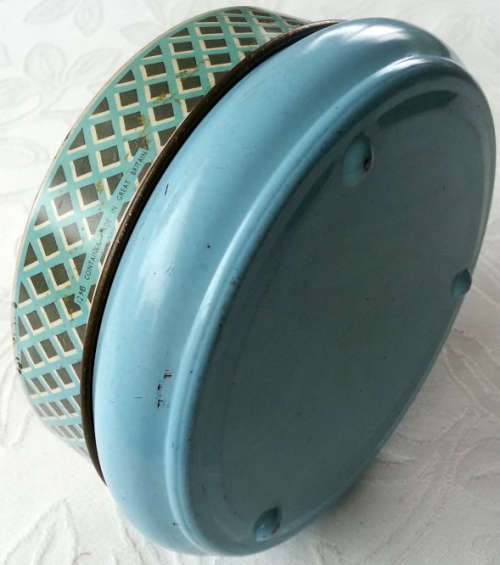 VINTAGE BISCUIT OR TOFFEE TIN, PRETTY EMBOSSED  WITH ROSES AND OTHER GARDEN FLOWERS
