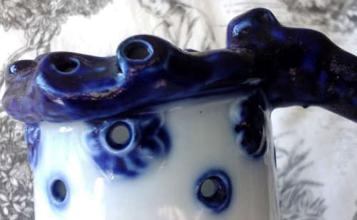 ANTIQUE GERMAN PUZZLE JUG, MADE BY VULKAN.....HAND PAINTED FLOW BLUE, NAUTICAL SCENE.