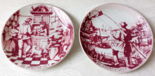 VINTAGE PINK DELFT, HOLLAND, PLATES, DIA 10cm.