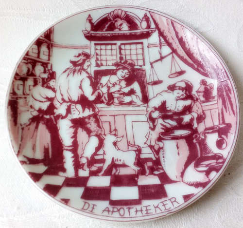 VINTAGE PINK DELFT, HOLLAND, PLATES, DIA 10cm.