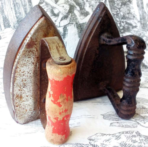 ANTIQUE AND COLLECTABLE,  MINIATURE SAD IRON, SALESMAN SAMPLE ? AND CHILDS VINTAGE TOY IRON
