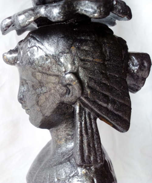 PAIR OF MATCHING EGYPTIAN DESIGN SOLID BRASS CANDLESTICKS COLOURED TO LOOK LIKE PEWTER
