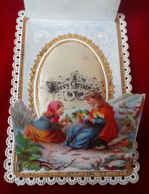 ANTIQUE VICTORIAN GREETINGS SCRAPBOOK CARD,