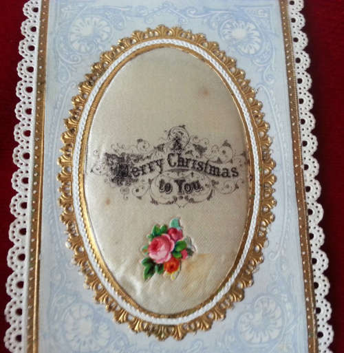 ANTIQUE VICTORIAN GREETINGS SCRAPBOOK CARD,