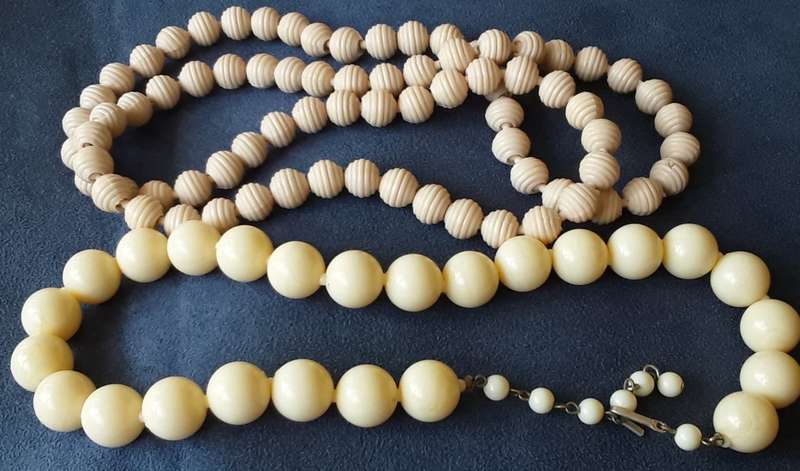 SET OF TWO, VINTAGE, WHITE ACRYLIC NECKLACES