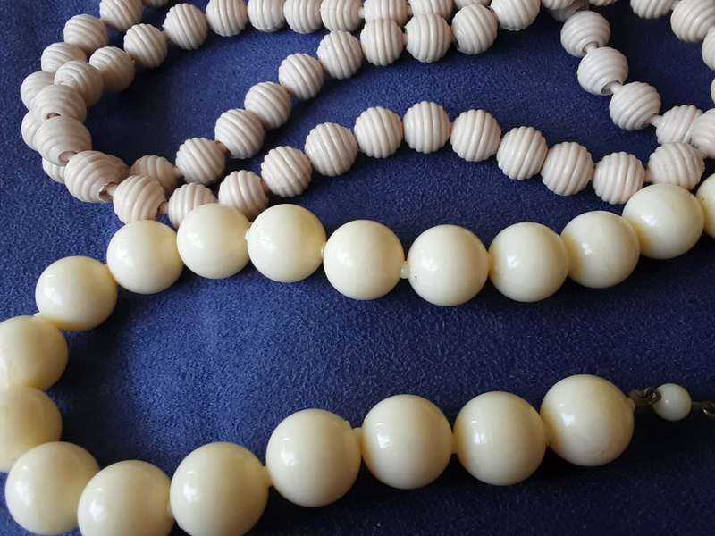 SET OF TWO, VINTAGE, WHITE ACRYLIC NECKLACES