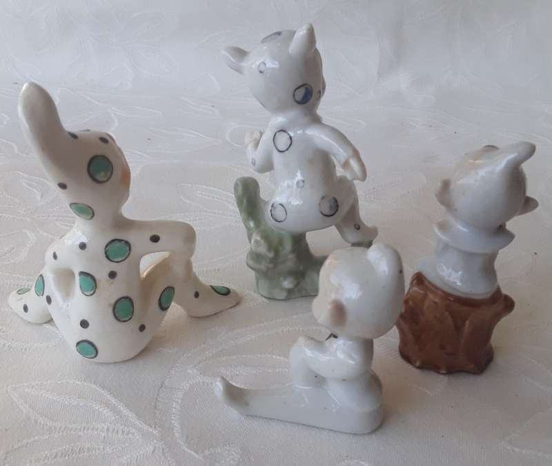 THE CUTEST COLLECTION OF 5 x HAND PAINTED VINTAGE PIXIES