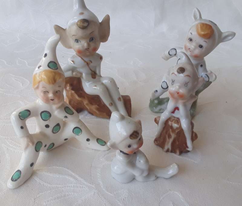 THE CUTEST COLLECTION OF 5 x HAND PAINTED VINTAGE PIXIES