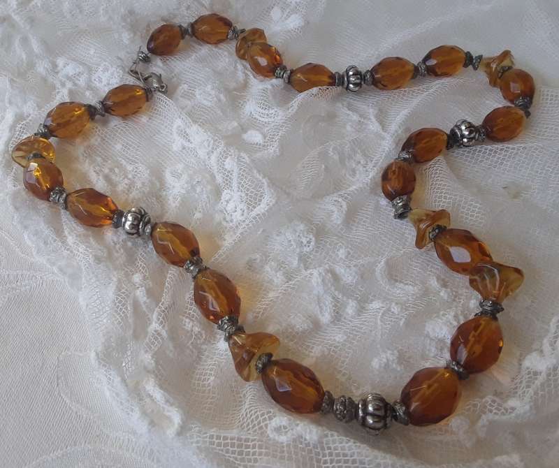 Vintage,  Amber Coloured  Acrylic Beaded Necklace
