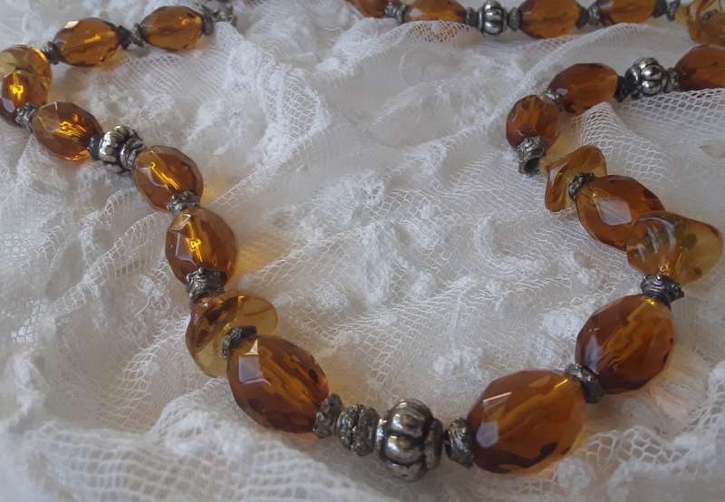 Vintage,  Amber Coloured  Acrylic Beaded Necklace
