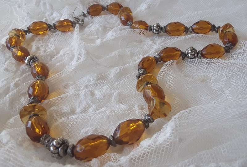 Vintage,  Amber Coloured  Acrylic Beaded Necklace