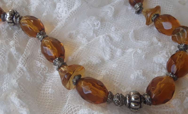 Vintage,  Amber Coloured  Acrylic Beaded Necklace