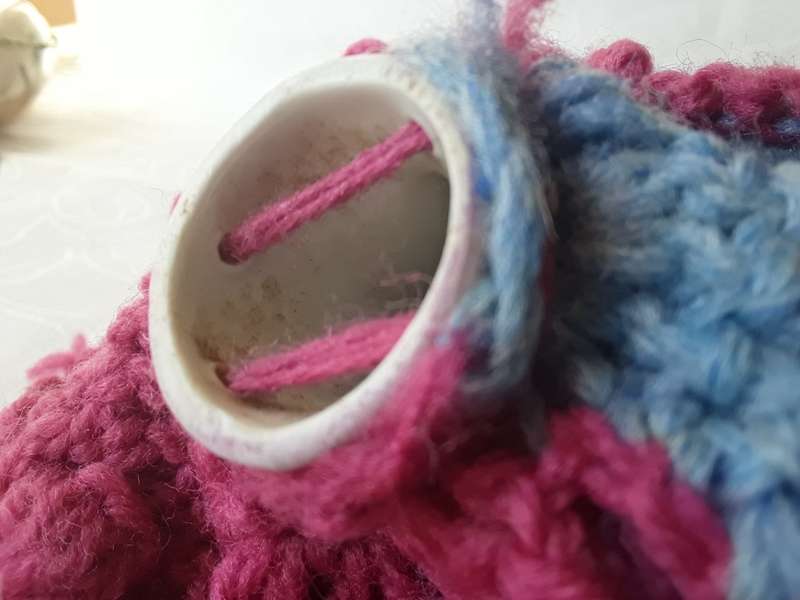 ANTIQUE, PORCELAIN HALF DOLL DRESSED AS A TEACOSY, POSSIBLY GERMAIN, I CANNOT READ THE MARKINGS,